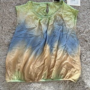 NWT FRNCH Paris Clarissa Tie-Dye Woven Top in Lime/Blue | Size M